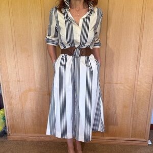 Rachel Zoe Black and Cream Striped Midi Dress